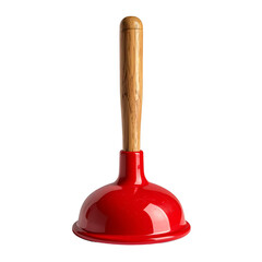 Red Plunger with Wooden Handle for Home Cleaning and Maintenance Tasks