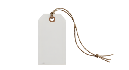Blank white paper tag with string, isolated on transparent background