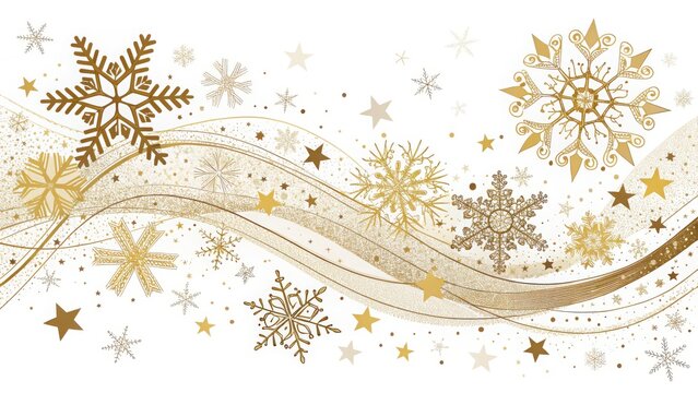 Elegant gold and white snowflakes wave pattern festive winter holiday background design