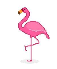 Pixel Art of Pink Flamingo Standing on One Leg