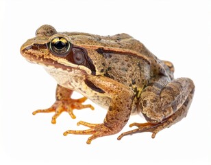 Fototapeta premium Close-Up of Brown Frog Rana Temporaria European Amphibian Species Isolated
