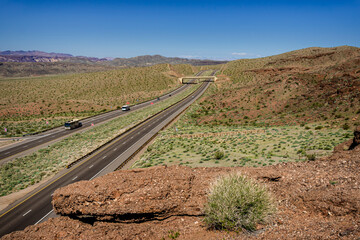 Green graces the hills along US Highway 93 in western Arizona along the Colorado River
