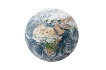 Detailed realistic planet Earth with continents oceans and clouds on black background globe world, Isolated On Transparent Background, Png Cut Out