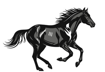 Running horse vector illustration, wild animal design symbolizing freedom, power, nature, speed and strength for creative art and logo design