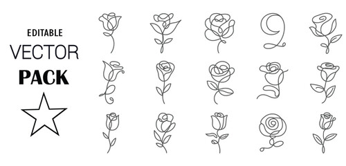 Single Line Drawing Roses Vector Pack flower