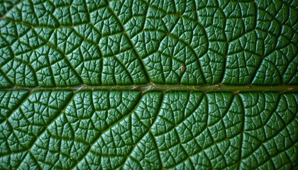 Close-Up of a Detailed Green Leaf Showing Intricate Veins and Texture in Natural Environment