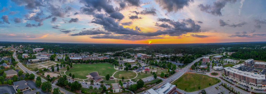 Aerial landscape from Evans Town Center Park summer sunset in CSRA Augusta Georgia