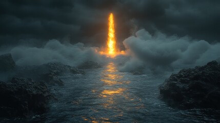 Obraz premium Fiery column ascends stormy seas