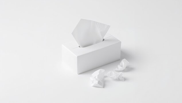 Single white tissue box on a plain white backdrop