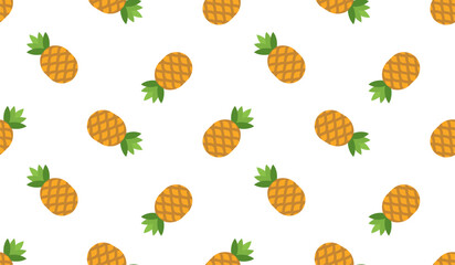 Pineapple seamless pattern, tropical ripe fruit.