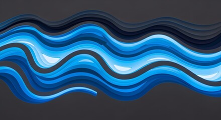 Fototapeta premium Abstract background with flowing blue and black glossy wave patterns on a dark gray surface.