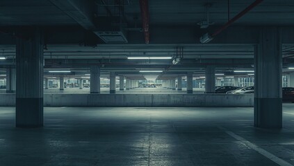 Interior view of a vacant industrial-style parking facility