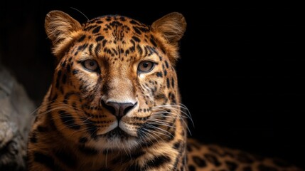 Fototapeta premium This beautiful leopard stands out with its unique spots and vibrant eyes, exuding elegance in a stylish setting that showcases its grace and natural beauty