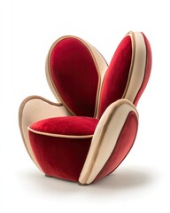 Red and cream velvet chair with sculpted, organic forms