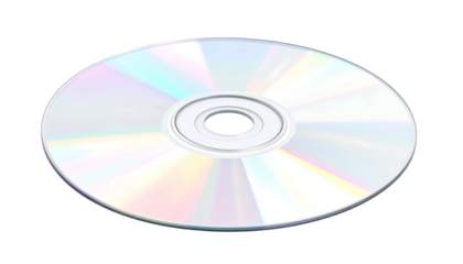 Circular iridescent disc with a center hole, tilted slightly against a solid black backdrop, catching light