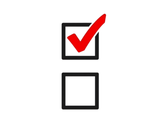 Red check mark in a square box isolated on transparent background