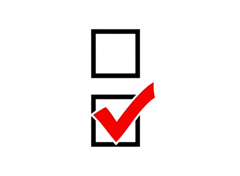 Red check mark in a square box isolated on transparent background