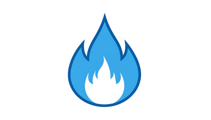 Light blue flame icon with a white inner fire, against a black background, simple graphic