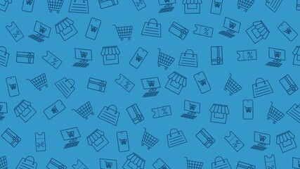 doodle shopping with Blue seamless pattern and line art icons of shopping elements. Great for Cyber Monday backgrounds or online ad