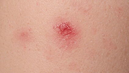 Fototapeta premium Skin inflammation caused by allergic reactions and pimples. Medical insights on red rashes and body care.