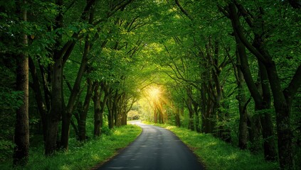 Obraz premium Sunlight filtering through a canopy of trees, representing hope amidst challenges.