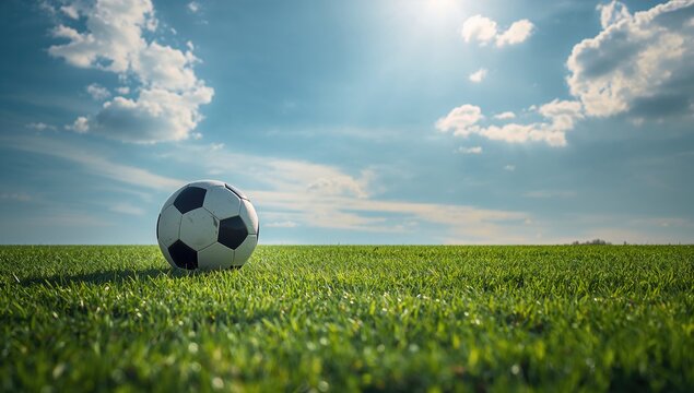 Football resting on lush grass