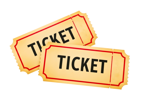 Two vintage tickets with the word ticket written on them isolated on transparent background