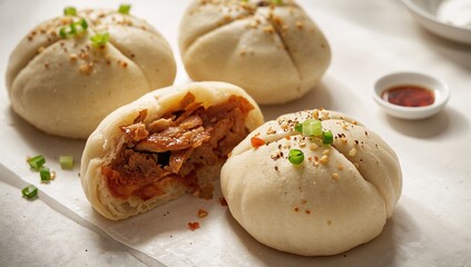 Chinese steamed pork buns with BBQ filling