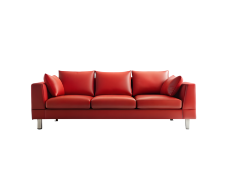 Elegant Red Leather Sofa on Black Background for Interior Design