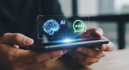 Innovative AI chatbot interface displayed on smartphone, connecting human intelligence with digital communication for future solutions