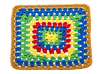 Pink and blue crochet granny square isolated on transparent background