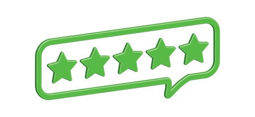 3D bubble rating with five green stars for best and excellent service satisfaction. Quality customer feedback and rating concept from client or employee, product review, 5 green stars vector, EPS 10.