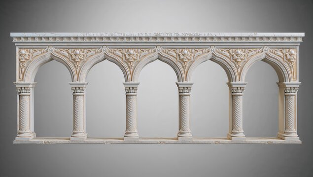 White stone sculpture featuring five archivolt arches from an ancient cathedral