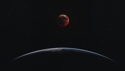 Red Moon during a Lunar Eclipse: Earth and Moon in the Sun's Shadow