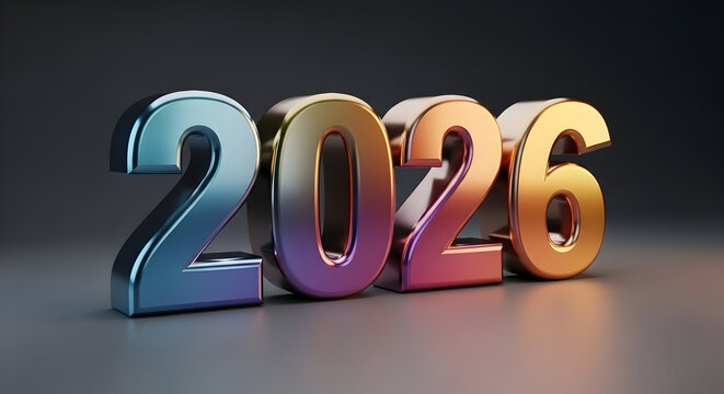 3D Metallic Numbers 2026 with Gradient Colors image