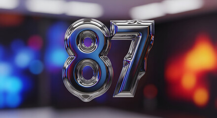 Chrome numbers 87 in a futuristic setting metallic