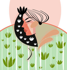 volto di donna con decorazioni