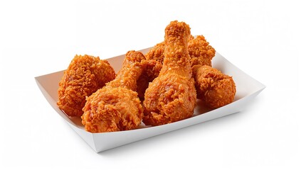 Crispy fried chicken drumsticks served on a white surface