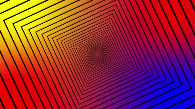Abstract colorful geometric tunnel background, abstract square pattern with perspective depth illusion