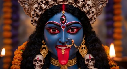 goddess Kali with fire, powerful female deity
