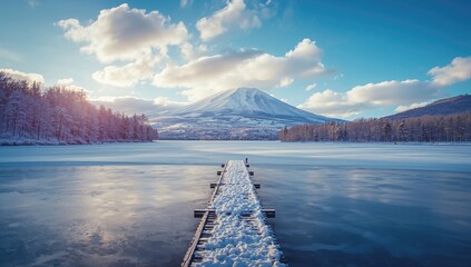 Winter scene at a serene mountain lake