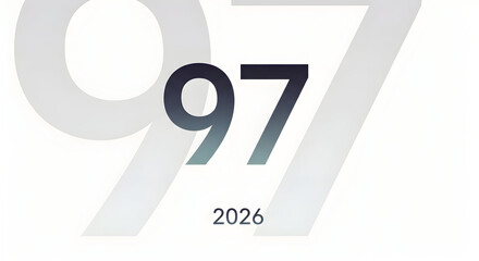 Large number 97 with year 2026 in gradient twenty six
