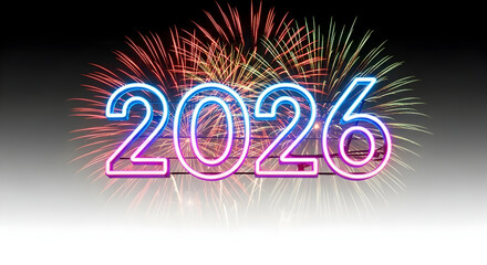 Obraz premium Neon 2026 Year Number With Fireworks Display new year