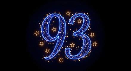 Neon Blue Number 93 with Golden Stars ninety three