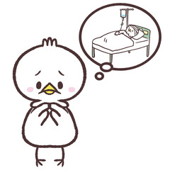 入院を心配する白い鳥のイラスト