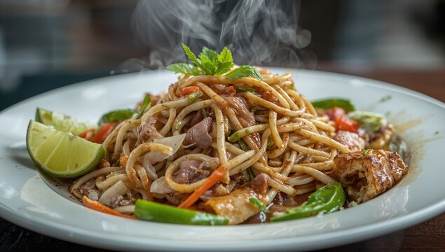 Stir-fried rice noodles with traditional spicy sauce