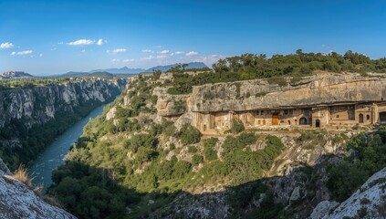 Fototapeta premium Scenic panorama showcasing the ancient royal tombs carved into the cliffs