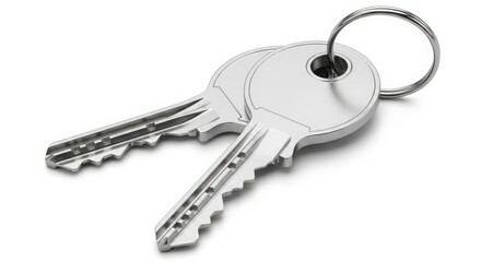 Two silver keys on a metal ring isolated on white background