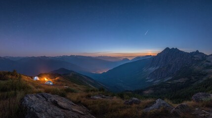 Mountain campsite at dusk