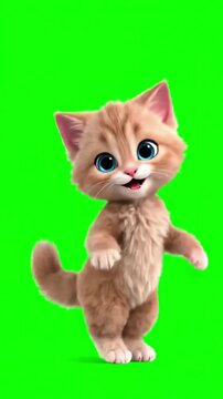 Whimsical Animal Movement with adorable animated kitty cat dancing on green screen perfect for fun playful and lighthearted video projects animations distortion, overlay, glitch, static noise, scan